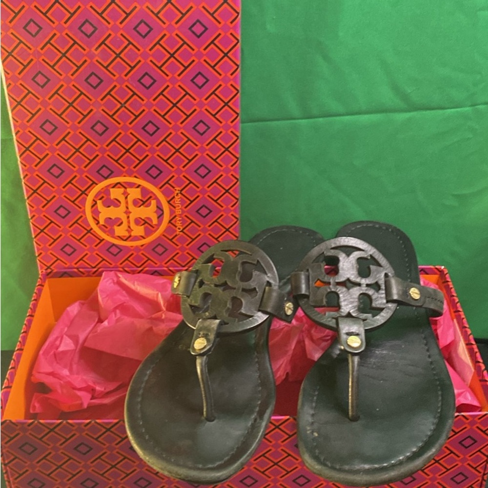 Tory Burch leather logo Black Sandals